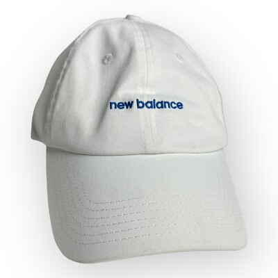 NWT New Balance Hat Panel Linear Logo Curve Brim hat White And Blue Logo 