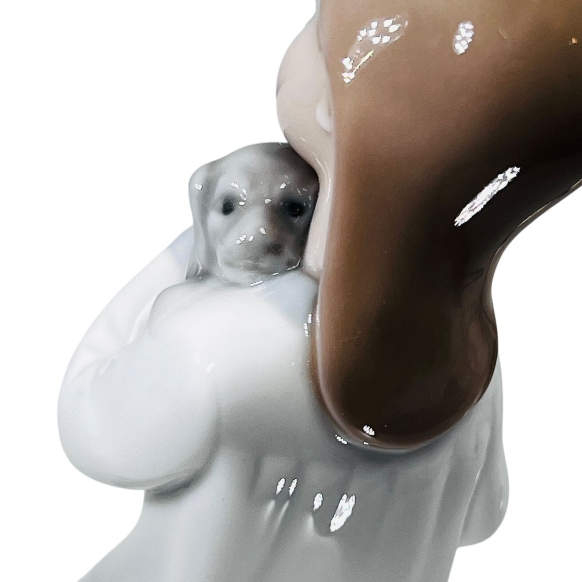 Vtg Nao by Lladro Girl Holding Gray Puppy Dog Porcelain