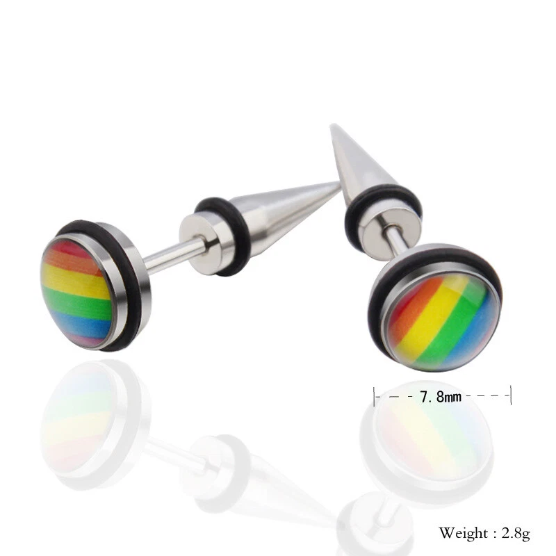 Titanium Steel Rainbow Earrings LGBT Friendship Gay Pride Jewelry Gift A Pair US - Image 2 of 4