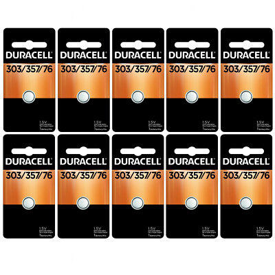 10 x 303/357 Duracell Silver Oxide Batteries (AG13, SR44, SR44W, EPX76, 76B)