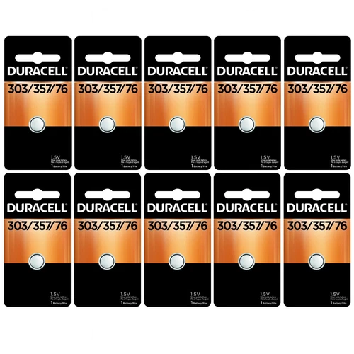 10 x 303/357 Duracell Silver Oxide Batteries (AG13, SR44, SR44W, EPX76, 76B)