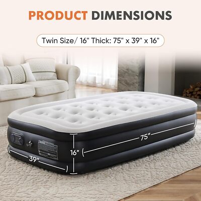 16'' 18'' Twin Queen Air Blow Up Inflatable Mattress Airbed with Built-in Pump