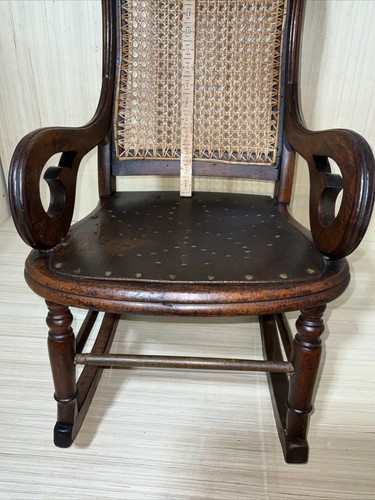 Antique Childs Rocker Cane Back Boho Rocking Chair Children’s Old Farmhouse  - Picture 5 of 24