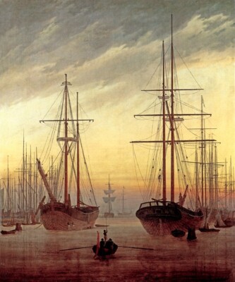 VIEW OF A HARBOR 1814 SHIPS BOATS PAINTING BY CASPAR DAVID FRIEDRICH REPRO