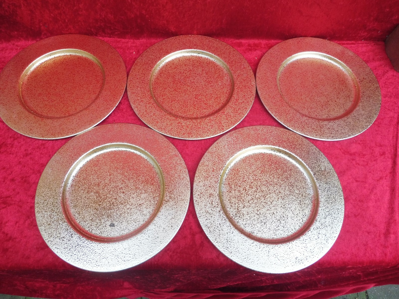 5 Elegantes, Grandes Platos, Metal Dorado, Plato de Navidad... ,33cm