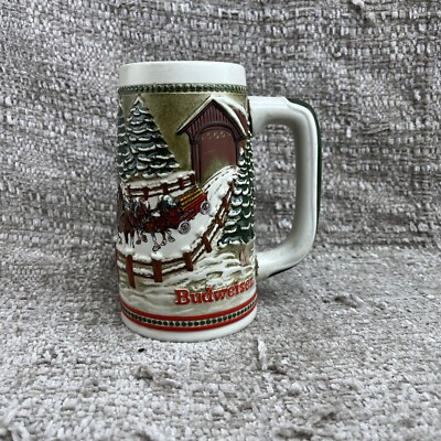 Budweiser Beer Holiday Christmas Stein Mug Clydesdales by