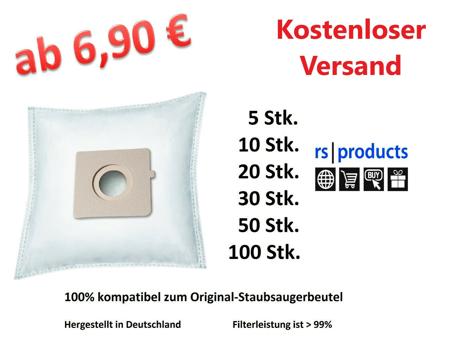 5 SACCHETTI ROWENTA COMPACTEO ERGO CITY SPACE INCONTRO POWER RO RED GLOSS R119MF - Foto 5