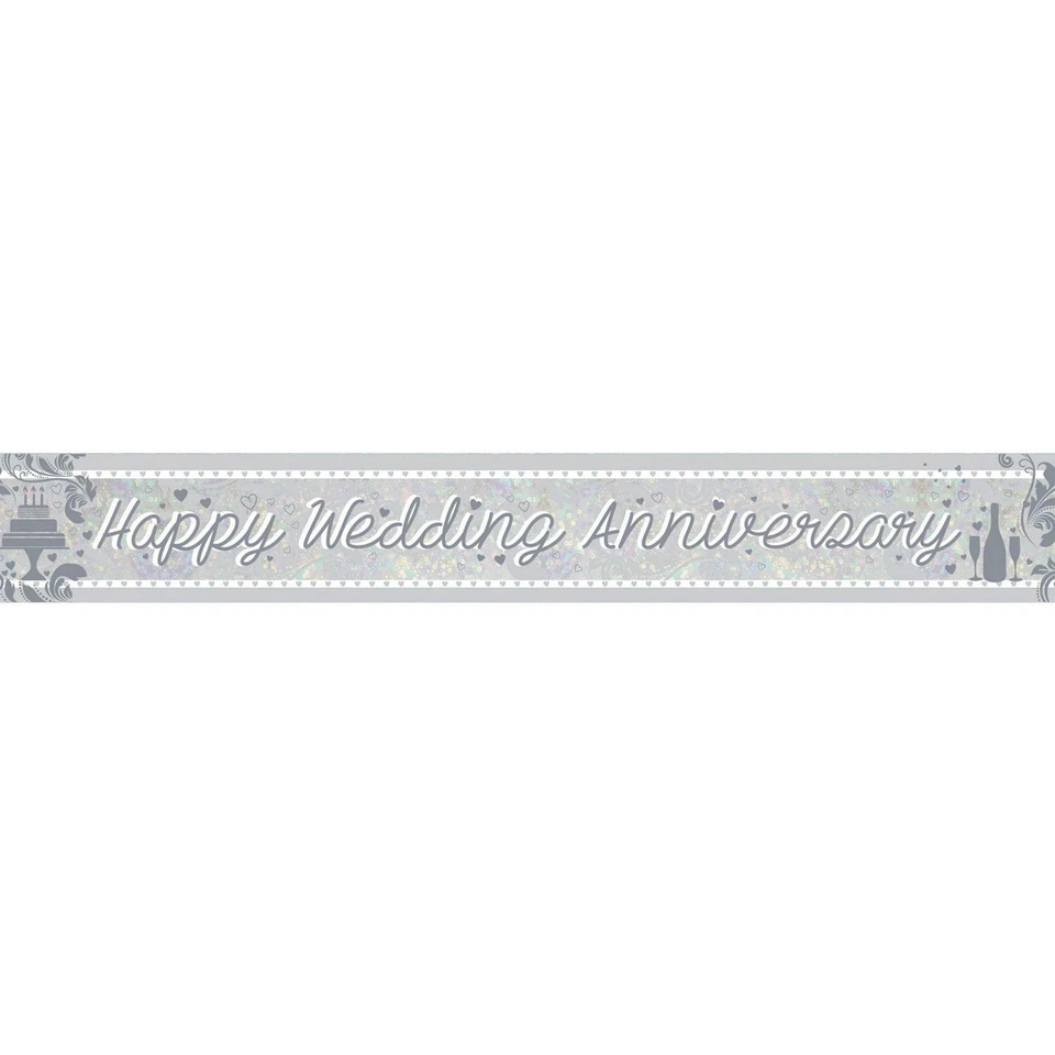 Argento Happy Anniversary Olografico Lamina Banner 2.7meters Amscan 9900041 - Immagine 2 di 2