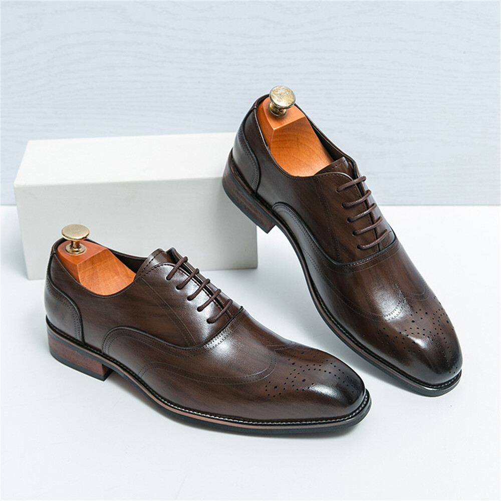 SAOLA Scarpe da lavoro uomo marroni punta ala Brogue Derby eleganti stringate in pelle
