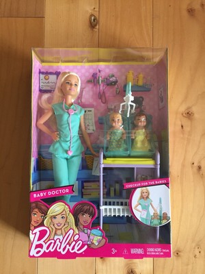 barbie baby doctor doll & playset