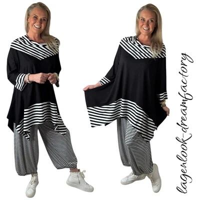 Tunique Oversize À Col Carmen Noir Et Blanc Rayé 44 46 48 50 52 54 - Photo 1/4