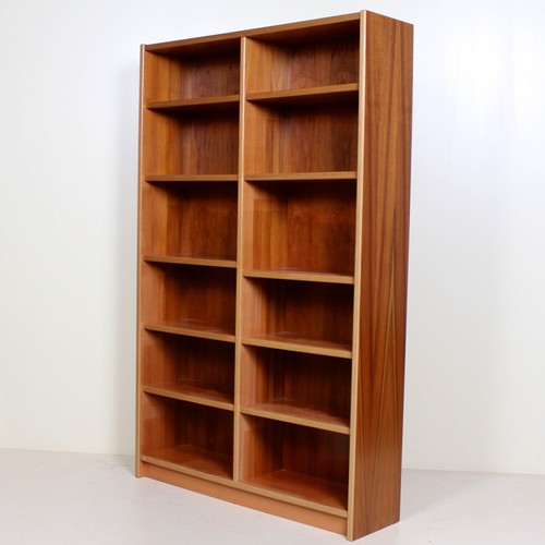 Danish Teak Tall Bookcase Vintage Mid Century Double Column Open Bookshelves - Picture 9 of 11