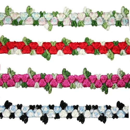 Unotrim 5/8" Multi-color Red Pink Blue Black Embroidered Floral Trim by Yardage