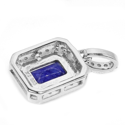 925 STERLING SILVER PENDANT GENUINE BUE SAPPHIRE GEMSTONE & WHITE CZ GEMSTONE - Foto 8 di 8