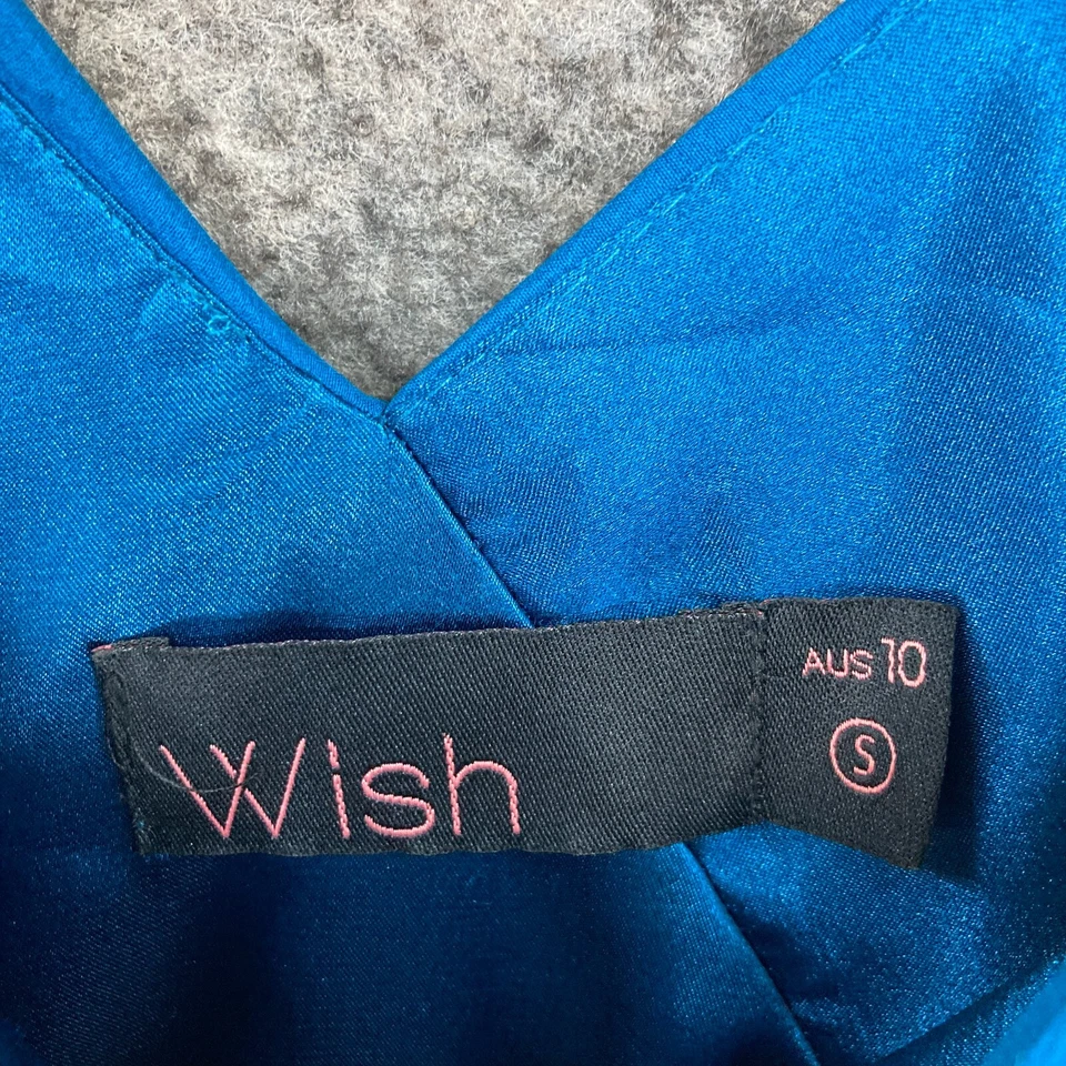 Vestido Wish Mujer 10 Pequeño Azul Seda Manga Larga Cuello en V Fiesta Cóctel 27311 Foto 3 de 4