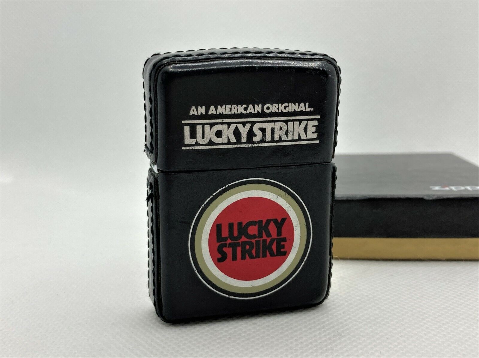 Rare! Auth ZIPPO Limited Edition LUCKY STRIKE Leather-Bound Logo Lighter  Black