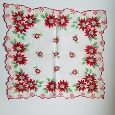 Christmas RED Handkerchief Poinsettias Border SNOWFLAKES