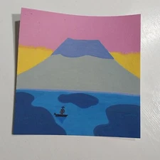 6x6 Inch Acrylic Painting On Watercolor Paper Modern Art Title Valcanic View A1