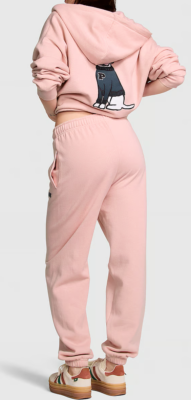 Victoria's Secret Pink FZ Hoodie + Campus Pants Set Chalk Rose Dog