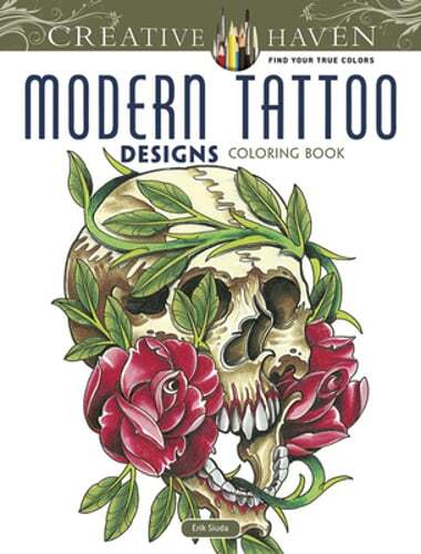 Creative Haven Modern Tattoo Designs Coloring Book by Erik Siuda: Used