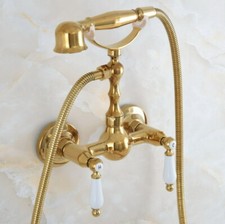 Golden Brass Bathtub Faucet Set Bathroom Handheld Shower Water Taps Kit 2na842