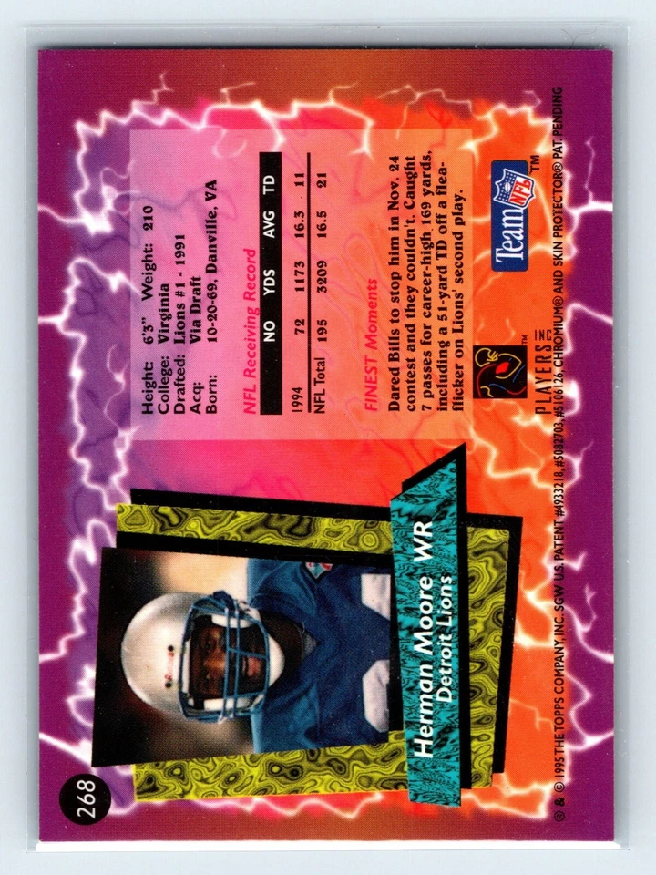 1995 Topps Finest Herman Moore #268 Detroit Lions - Image 2 of 2