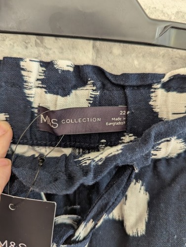 M&S Skirt Linen Rich Size 22 BNWT Navy Animal Print Drawstring Elastic Waist - Picture 5 of 12