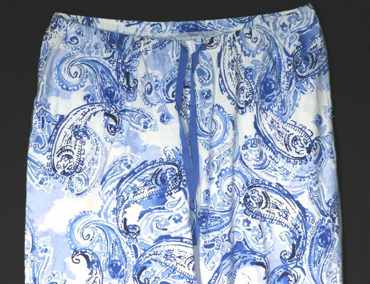 Croft Barrow womens paisley blue white capri pajama pants size