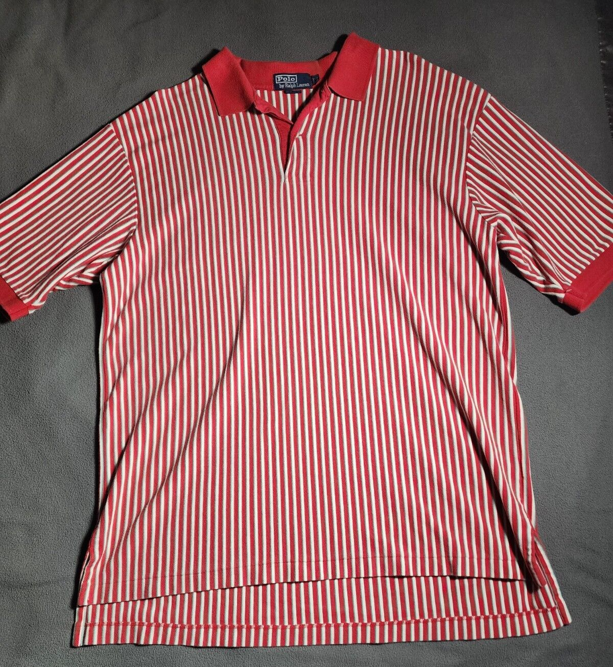 PONY Polo Ralph Lauren camicia uomo XLT rossa bianca a righe manica corta logo colletto