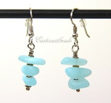 Sea Glass Pebble Dangle Earrings, Opaque Blue Turquoise, Hypoallerenic Ear Wires