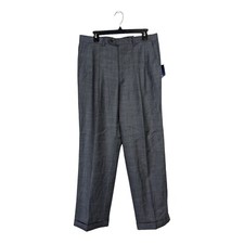 Chaps 34x32 Gray 100% Wool Pleated Dress Suit Pants Sharkskin Cuffed Slacks New