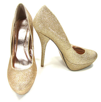 Shiekh Shoes Glitter Sexy Classic Closed Toe 5.5'' Stiletto Heels Gold Size 8.5