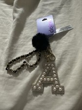 Monogram Initial  A  Keychain Faux Pearls With Hanging Clip New