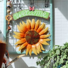 Retro Sunflower Welcome Sign Tag Iron Cafe Store Gate Door Wall Mount Decor