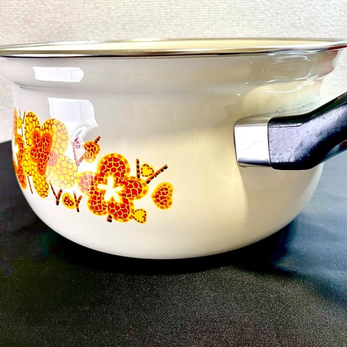 Zweihand Topf Pfanne Emaille Beschichtung Kochgeschirr Kasserolle Blume 20cm 2,5L Japan Vintage - Bild 5 von 13