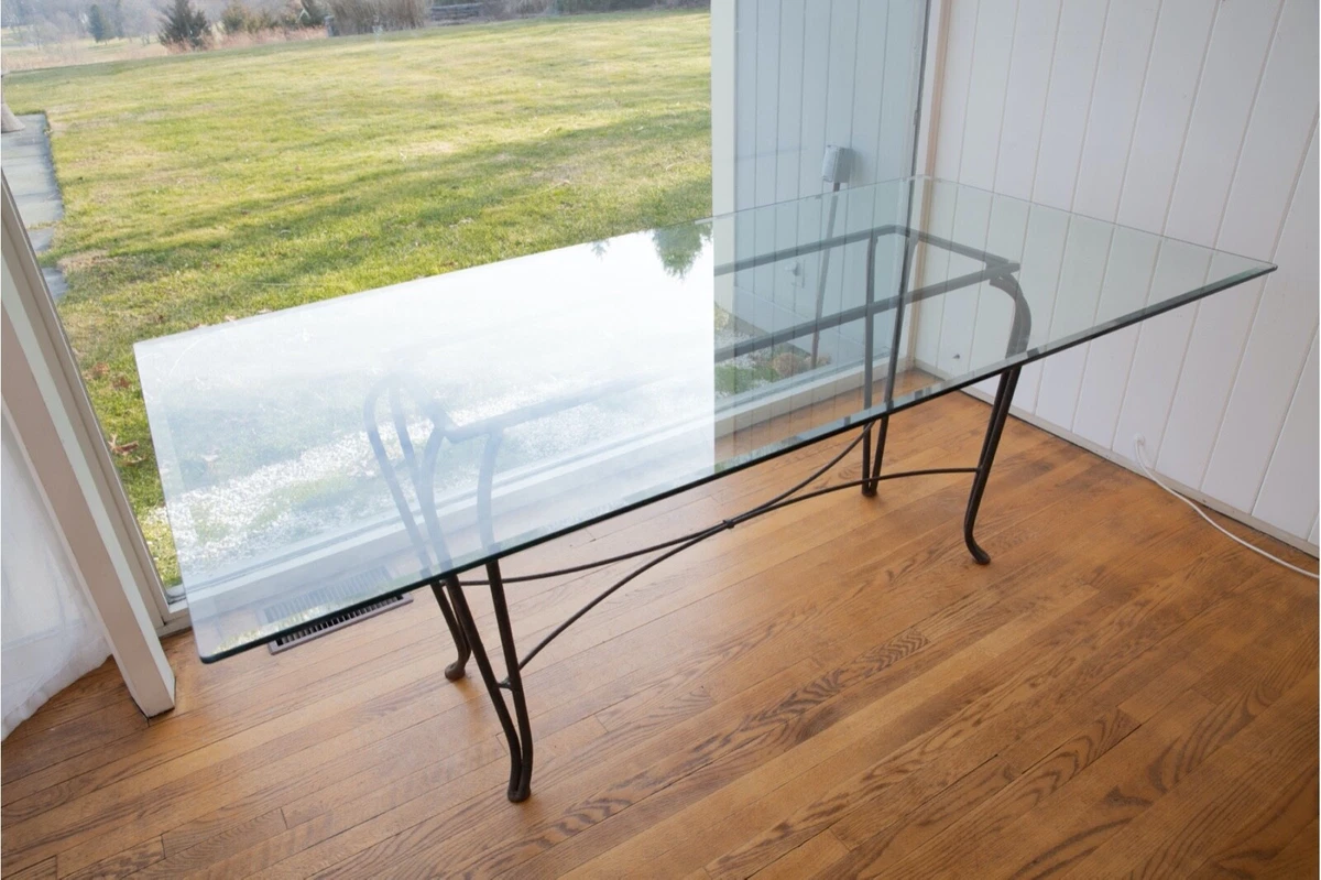 Vintage Glass And Wrought Iron Rectangular Dining Table eBay