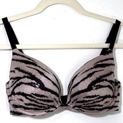 Victorias Secret Plunge Bra Tiger Print Black Straps Size 34D
