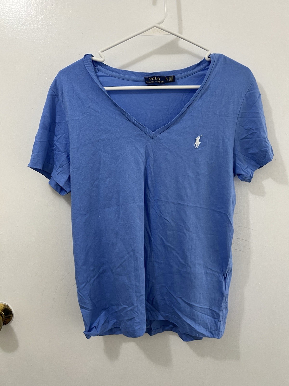 Polo Ralph Lauren T Shirt Uomo XL Blu Scollo a V Classica Cotone T Shirt Bianco Pony