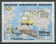 Madagaskar 1990 Weltposttag Eisenbahn Flugzeug Bus 1271 postfrisch