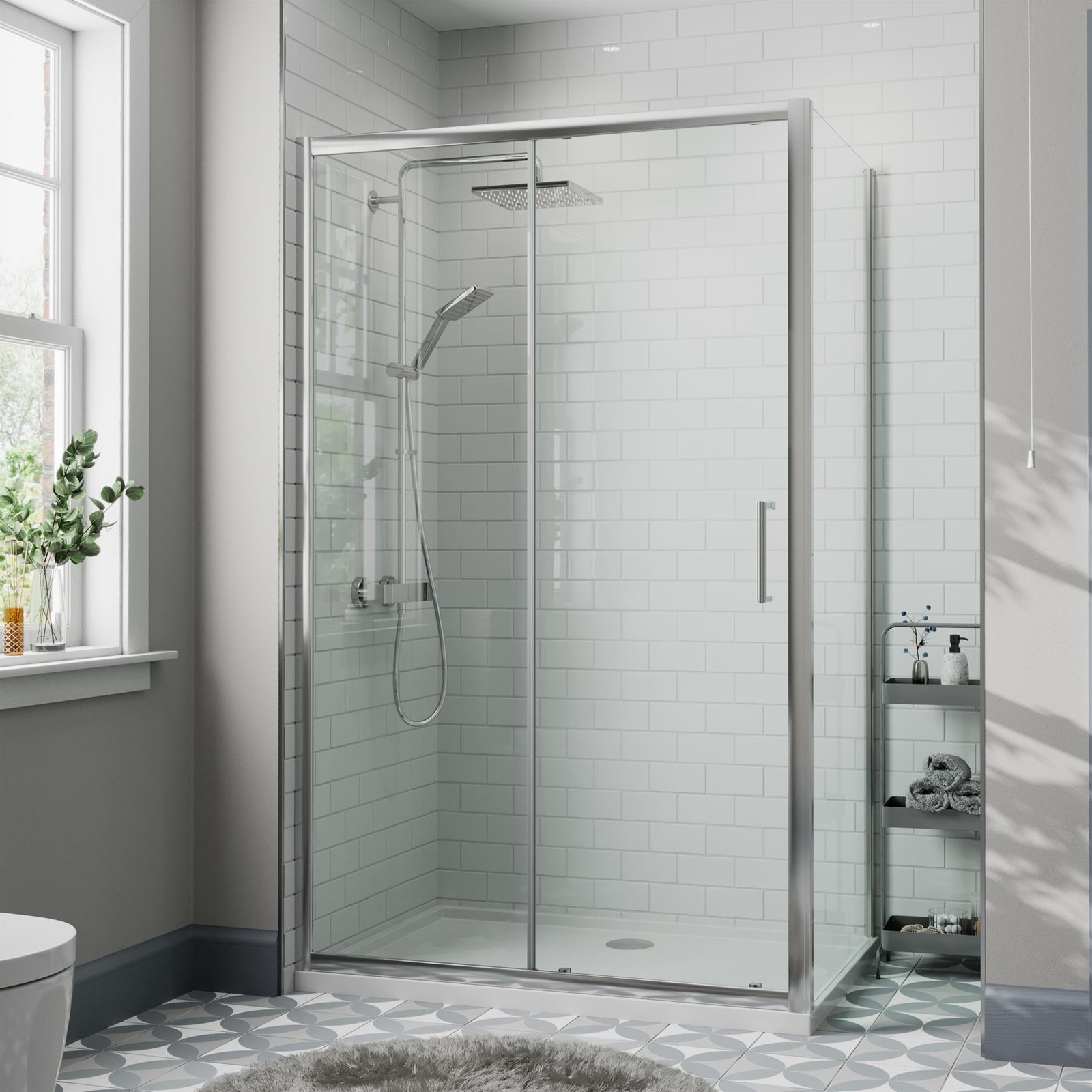 1400 x 700mm Sliding Shower Door & Side Panel Enclosure Cubicle Framed 8mm Glass