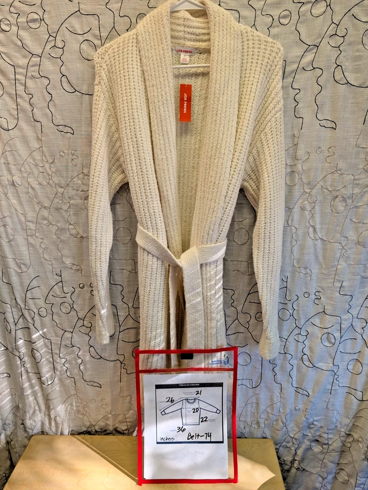 全新带标签奶油色针织腰带开衫长袍舒适渔夫奶奶小屋核心尺寸 S — 第 3/4 张图片