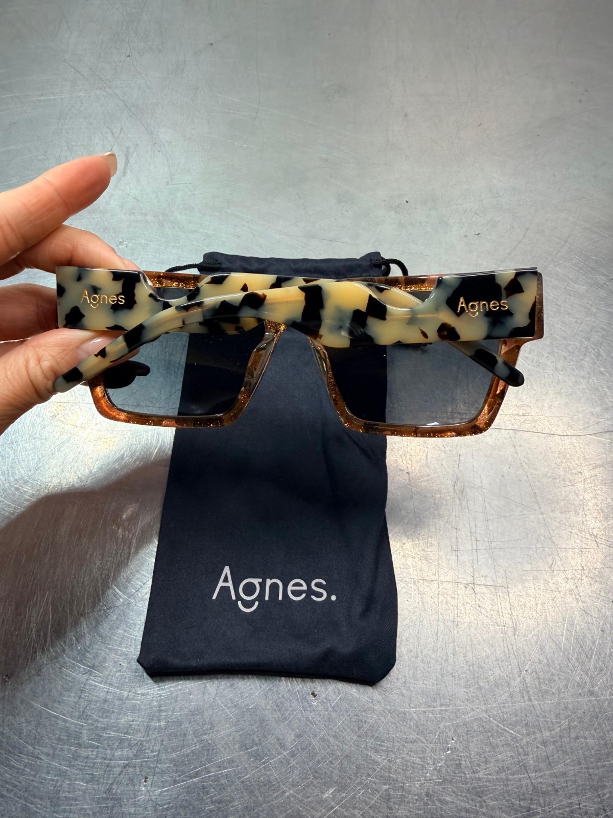 Agnes Tortoise Shell Square Women's Sunglasses Bl… - image 3