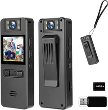 64GB Mini Body Cam,1080P Video Camera with 180° Rotating Lens,120° Wide Angle