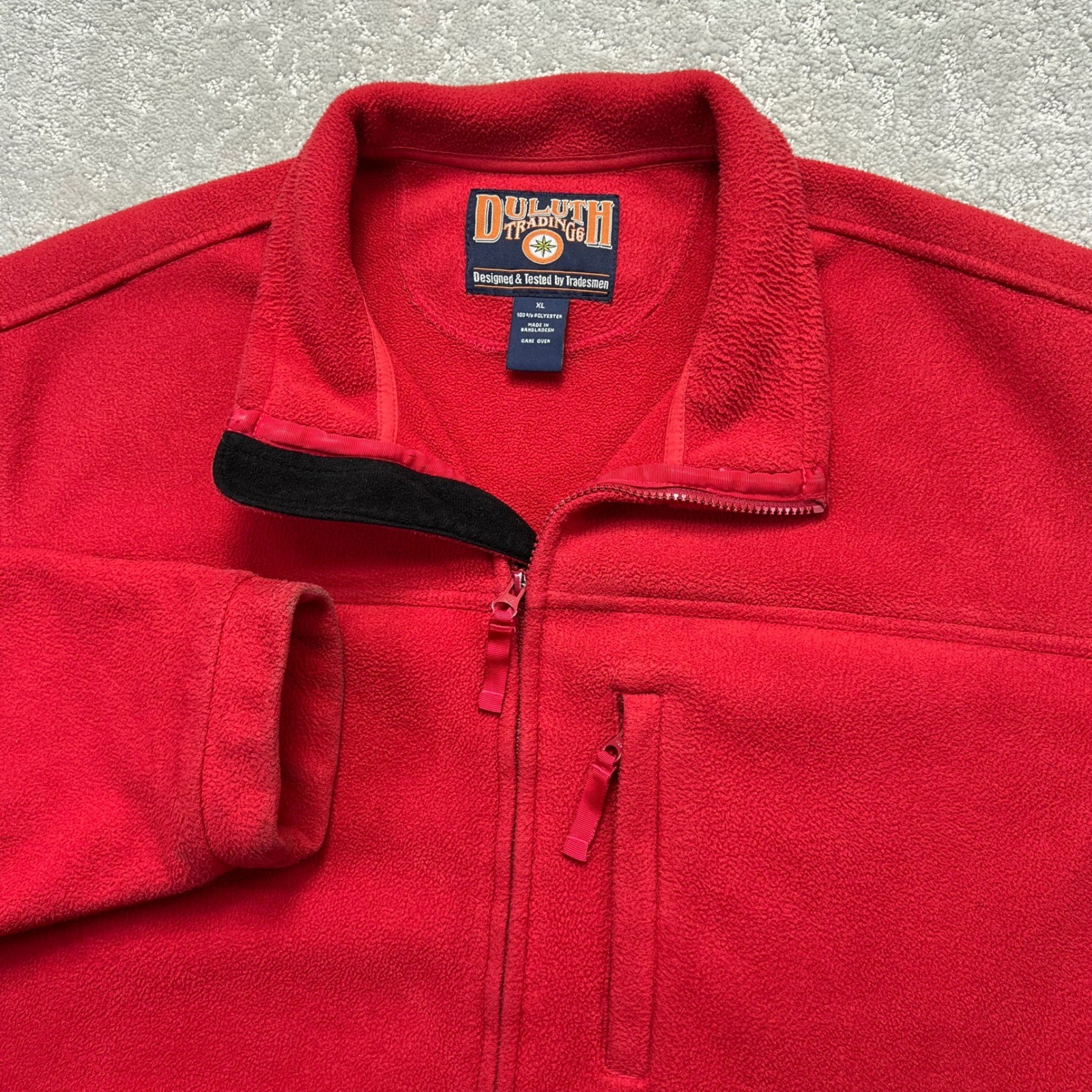 Duluth Trading Co Fleece Jacket Mens XL Red Workwear Zip Up Utility Outdoors