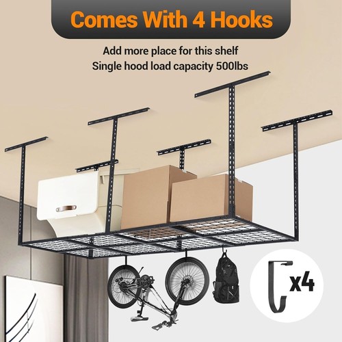 Metal Overhead Storage Rack for Garage - Adjustable Organizer, 600 lbs Capacity - Picture 3 of 9