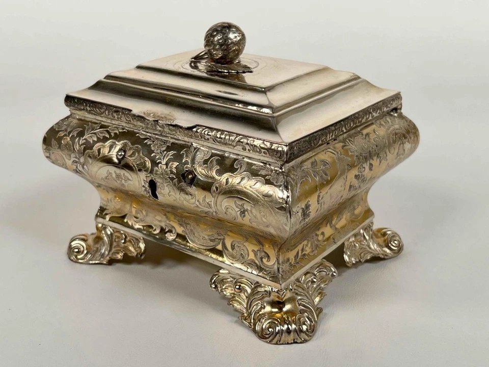 Antiguo ataúd bomba rococó grabado plata fina holandés del siglo XIX 321 g Foto 3 de 4