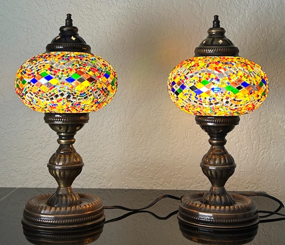 Turkish Mosaic Table Lamp Handmade Moroccon Tiffany Style Night Lamp w LED Bulb. - Image 2 of 4