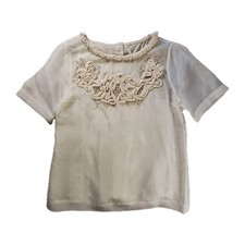 NWT 3.1 PHILLIP LIM 100 Silk Blouse Sheer Short Sleeve Top Flower Applique Sz 2