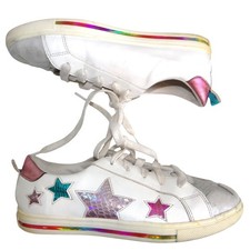Wonder Nation Girls White Star Patch Sneakers Holographic Rainbow Trim Size 6