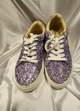 Betsy Johnson Purple Rhinestone Glitter Platform Sneakers size 6.5